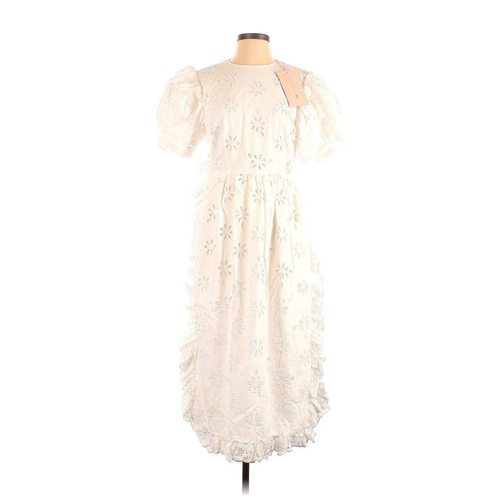 2020 SIMONE ROCHA x H&M White Puff Sleeve Eyelet Embroidery Ruffles Dress - S